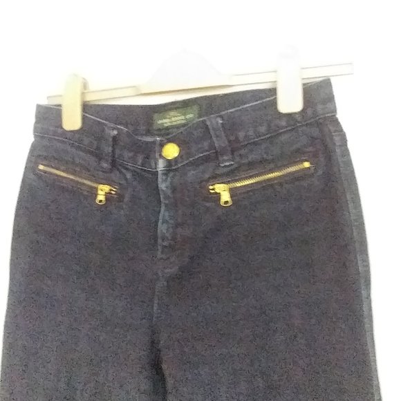 LRL RALPH LAUREN Women's Blue Jeans Zip Front Pockets Gold Accents Size 2 - Picture 4 of 6